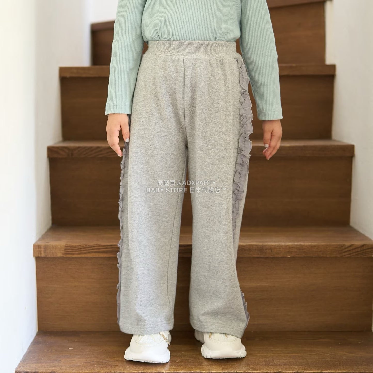 日本童裝 Ly# mine 側荷葉邊寬長褲 100-140cm 女童款 秋季 PANTS