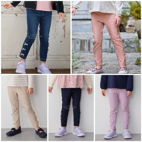 日本童裝 aF#a325 蝴蝶結絲帶緊身褲 100-160cm 女童款 秋季 PANTS