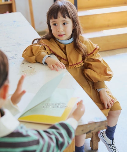 日本童裝 B:MING by BEAMS 荷葉邊領連身裙 90-140cm 女童款 秋冬季 DRESSES