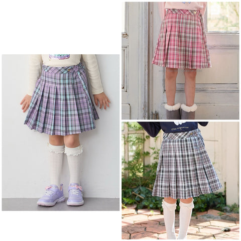 日本童裝 aF#a325 格仔百褶裙 110-160cm 女童款 秋季 SKIRTS