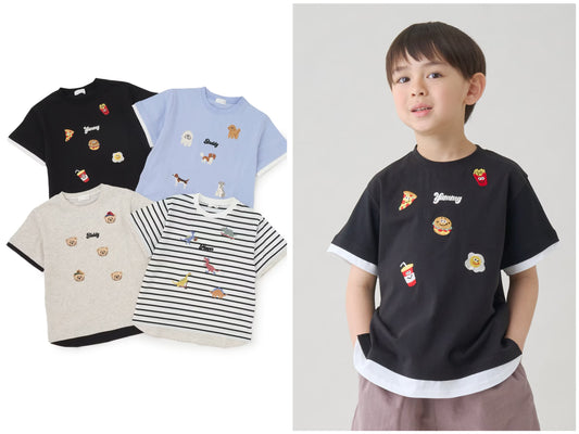 日本童裝 b・R# 假兩件刺繡圖案上衣 90-140cm 男童款 夏季 TOPS