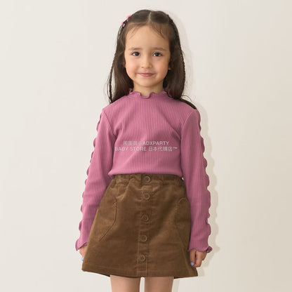 日本童裝 Ly# mine 木耳邊高領上衣 100-150cm 女童款 秋季 TOPS