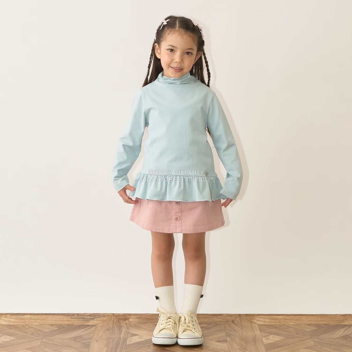 日本童裝 Ly# mine 荷葉邊皺褶高領上衣 100-150cm 女童款 秋季 TOPS