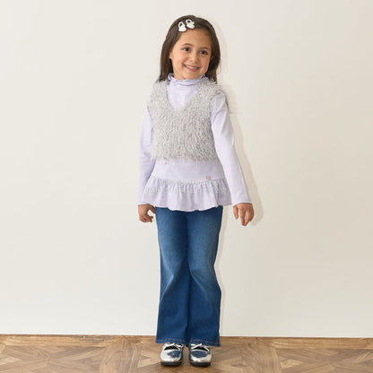 日本童裝 Ly# mine 荷葉邊皺褶高領上衣 100-150cm 女童款 秋季 TOPS