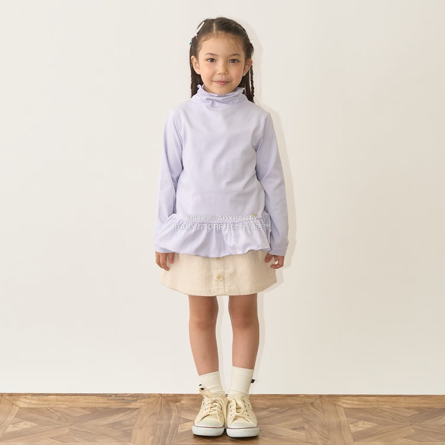 日本童裝 Ly# mine 荷葉邊皺褶高領上衣 100-150cm 女童款 秋季 TOPS