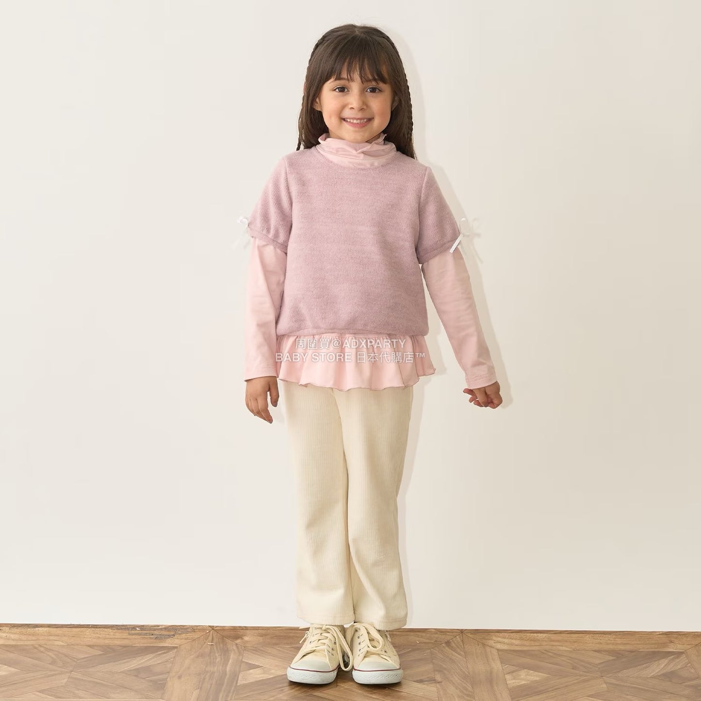 日本童裝 Ly# mine 荷葉邊皺褶高領上衣 100-150cm 女童款 秋季 TOPS