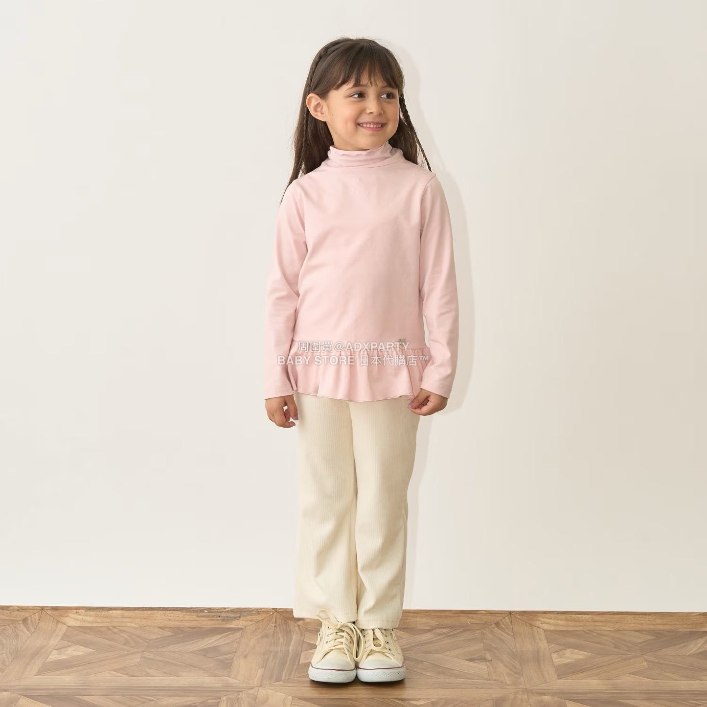 日本童裝 Ly# mine 荷葉邊皺褶高領上衣 100-150cm 女童款 秋季 TOPS