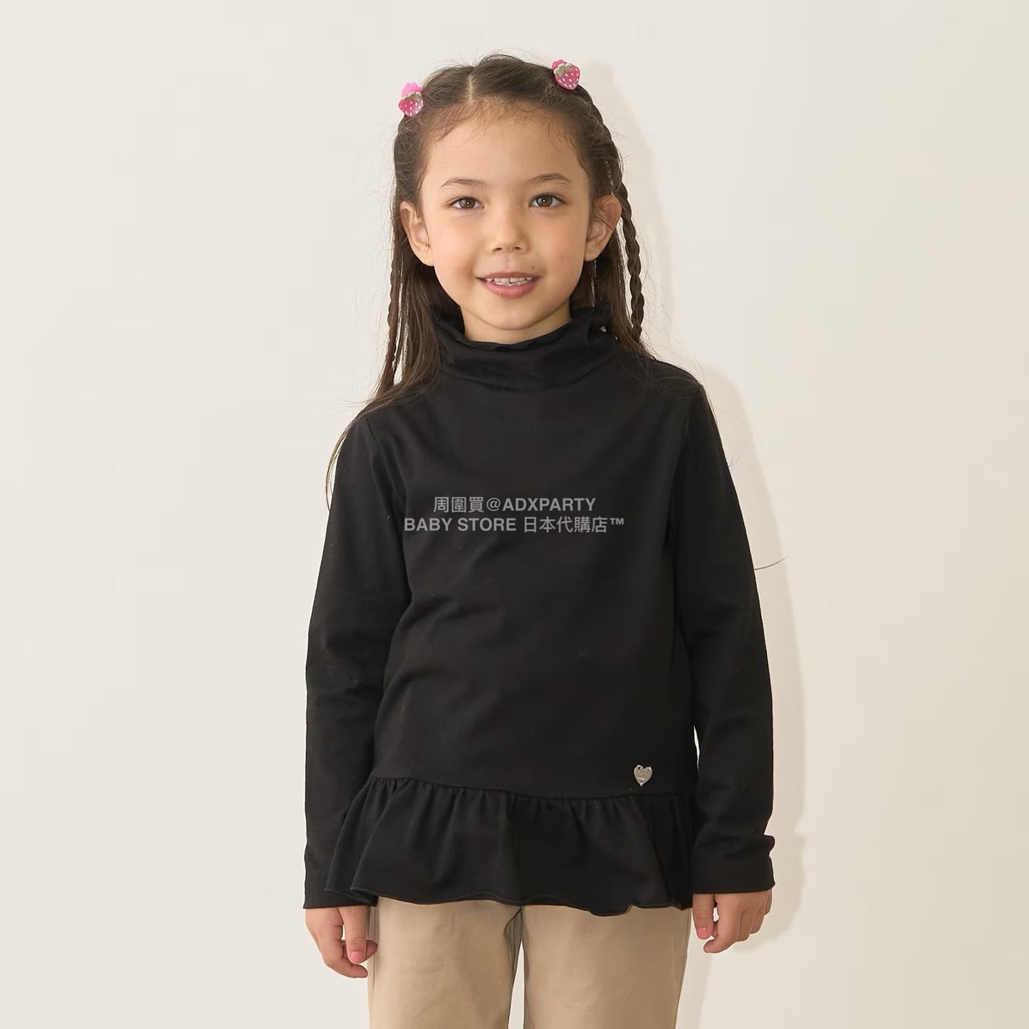 日本童裝 Ly# mine 荷葉邊皺褶高領上衣 100-150cm 女童款 秋季 TOPS