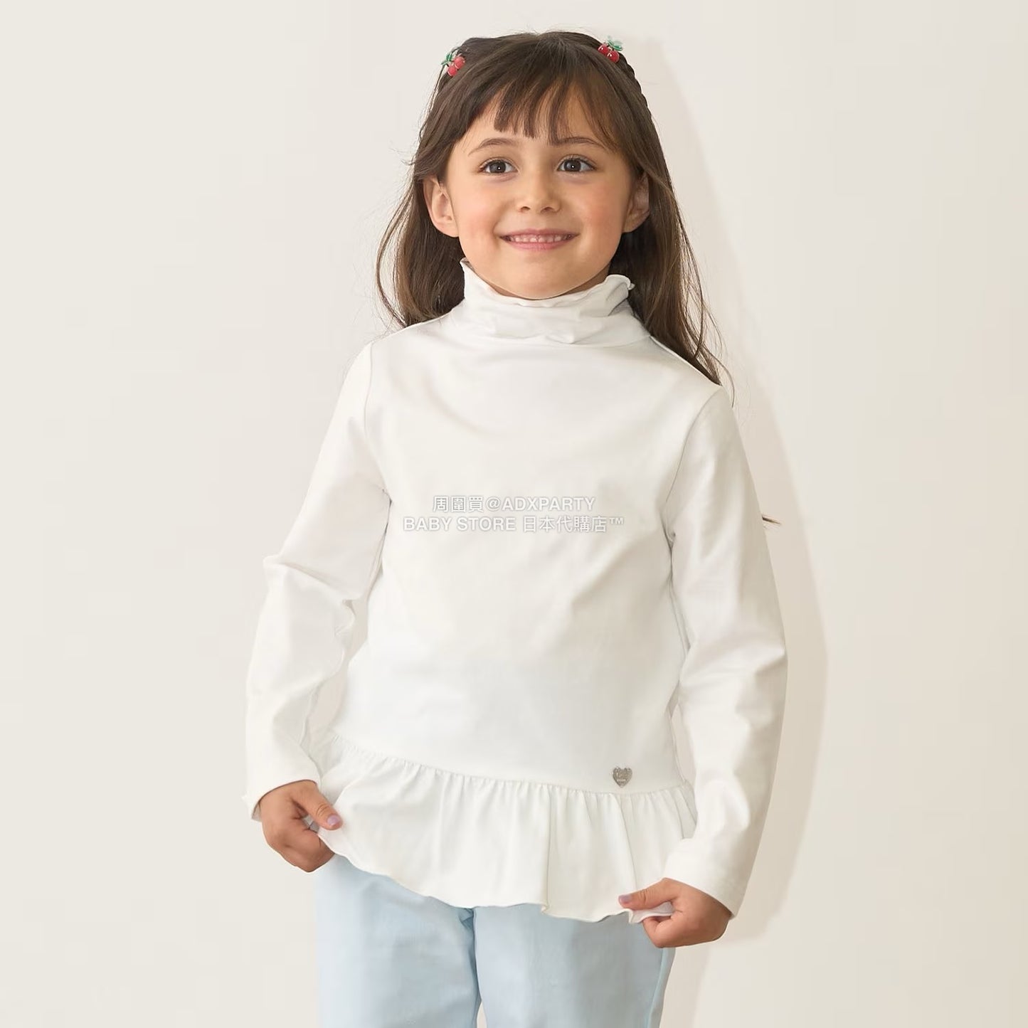 日本童裝 Ly# mine 荷葉邊皺褶高領上衣 100-150cm 女童款 秋季 TOPS