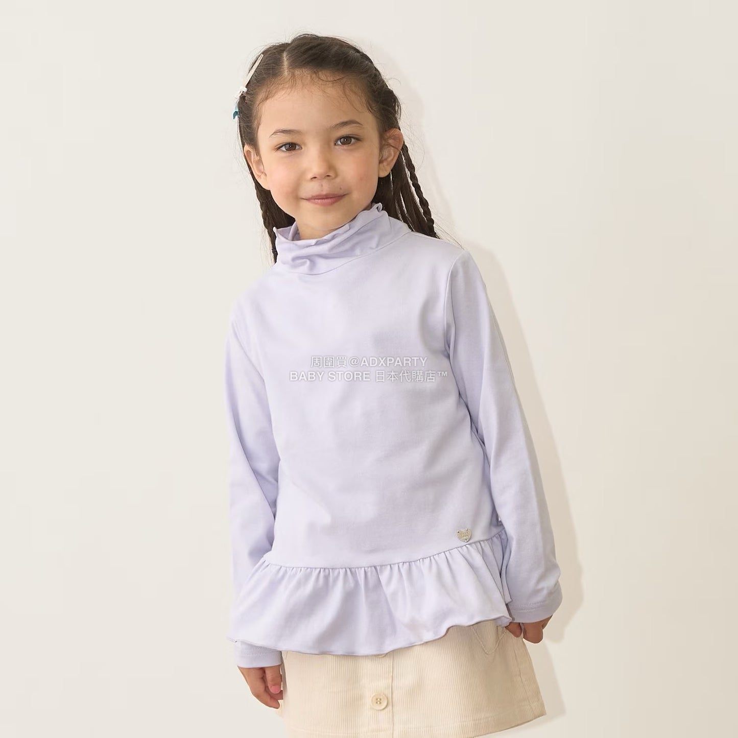 日本童裝 Ly# mine 荷葉邊皺褶高領上衣 100-150cm 女童款 秋季 TOPS