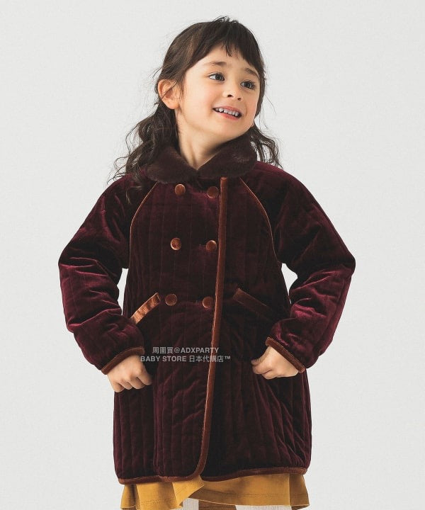 日本童裝 B:MING by BEAMS 天鵝絨絎縫夾棉大褸 100-140cm 女童款 秋冬季 (適合香港平均溫度、寒冷天氣、溫度低天氣）OUTERWEAR  聖誕紅/新年紅