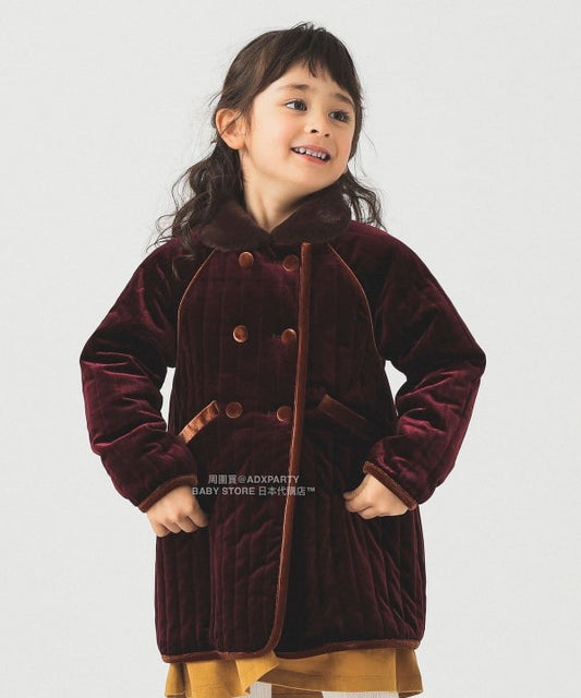 日本童裝 B:MING by BEAMS 天鵝絨絎縫夾棉大褸 100-140cm 女童款 秋冬季 (適合香港平均溫度、寒冷天氣、溫度低天氣）OUTERWEAR  聖誕紅/新年紅