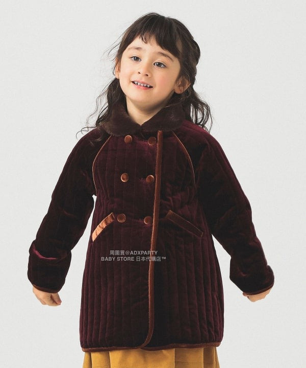 日本童裝 B:MING by BEAMS 天鵝絨絎縫夾棉大褸 100-140cm 女童款 秋冬季 (適合香港平均溫度、寒冷天氣、溫度低天氣）OUTERWEAR  聖誕紅/新年紅