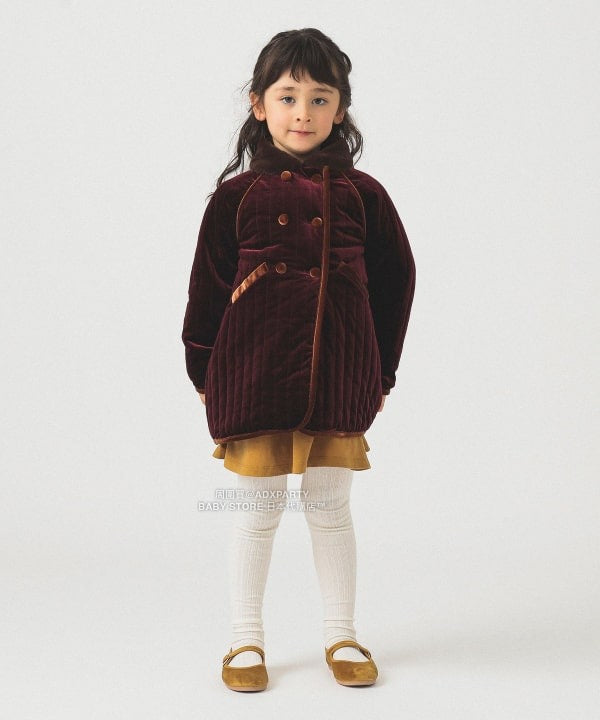 日本童裝 B:MING by BEAMS 天鵝絨絎縫夾棉大褸 100-140cm 女童款 秋冬季 (適合香港平均溫度、寒冷天氣、溫度低天氣）OUTERWEAR  聖誕紅/新年紅