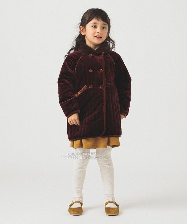 日本童裝 B:MING by BEAMS 天鵝絨絎縫夾棉大褸 100-140cm 女童款 秋冬季 (適合香港平均溫度、寒冷天氣、溫度低天氣）OUTERWEAR  聖誕紅/新年紅