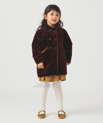 日本童裝 B:MING by BEAMS 天鵝絨絎縫夾棉大褸 100-140cm 女童款 秋冬季 (適合香港平均溫度、寒冷天氣、溫度低天氣）OUTERWEAR  聖誕紅/新年紅
