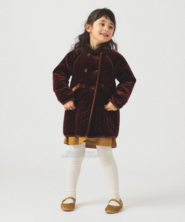 日本童裝 B:MING by BEAMS 天鵝絨絎縫夾棉大褸 100-140cm 女童款 秋冬季 (適合香港平均溫度、寒冷天氣、溫度低天氣）OUTERWEAR  聖誕紅/新年紅
