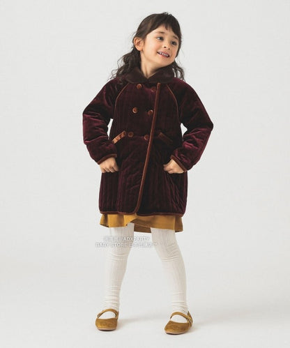 日本童裝 B:MING by BEAMS 天鵝絨絎縫夾棉大褸 100-140cm 女童款 秋冬季 (適合香港平均溫度、寒冷天氣、溫度低天氣）OUTERWEAR  聖誕紅/新年紅