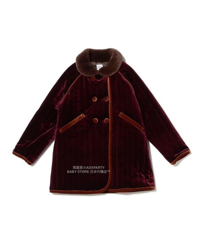 日本童裝 B:MING by BEAMS 天鵝絨絎縫夾棉大褸 100-140cm 女童款 秋冬季 (適合香港平均溫度、寒冷天氣、溫度低天氣）OUTERWEAR  聖誕紅/新年紅