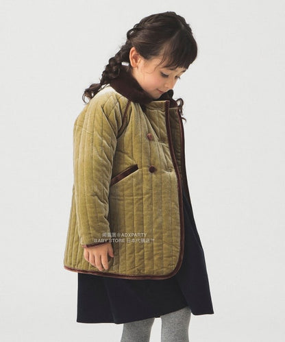 日本童裝 B:MING by BEAMS 天鵝絨絎縫夾棉大褸 100-140cm 女童款 秋冬季 (適合香港平均溫度、寒冷天氣、溫度低天氣）OUTERWEAR  聖誕紅/新年紅