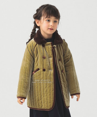 日本童裝 B:MING by BEAMS 天鵝絨絎縫夾棉大褸 100-140cm 女童款 秋冬季 (適合香港平均溫度、寒冷天氣、溫度低天氣）OUTERWEAR  聖誕紅/新年紅