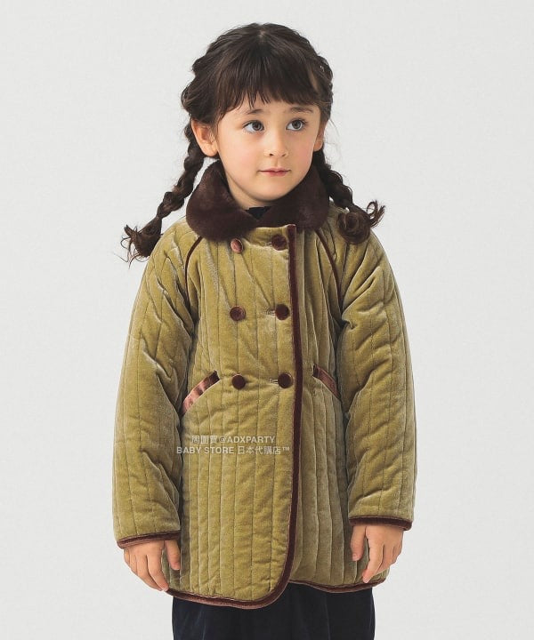 日本童裝 B:MING by BEAMS 天鵝絨絎縫夾棉大褸 100-140cm 女童款 秋冬季 (適合香港平均溫度、寒冷天氣、溫度低天氣）OUTERWEAR  聖誕紅/新年紅