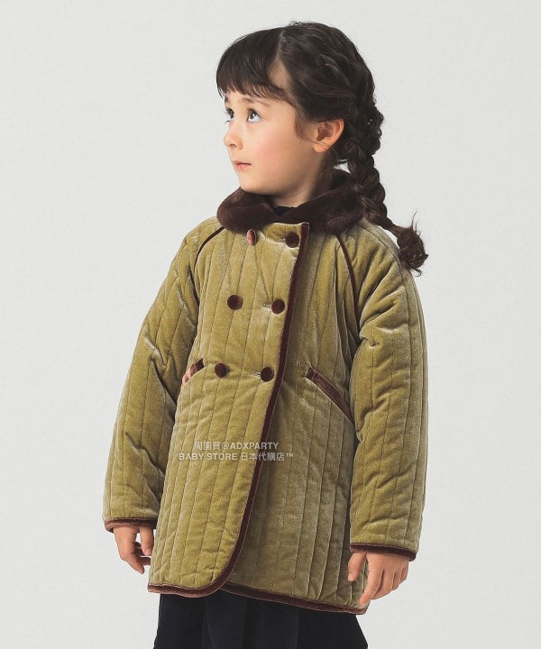 日本童裝 B:MING by BEAMS 天鵝絨絎縫夾棉大褸 100-140cm 女童款 秋冬季 (適合香港平均溫度、寒冷天氣、溫度低天氣）OUTERWEAR  聖誕紅/新年紅