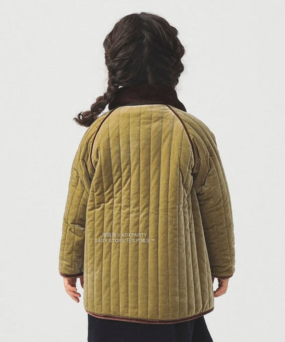 日本童裝 B:MING by BEAMS 天鵝絨絎縫夾棉大褸 100-140cm 女童款 秋冬季 (適合香港平均溫度、寒冷天氣、溫度低天氣）OUTERWEAR  聖誕紅/新年紅