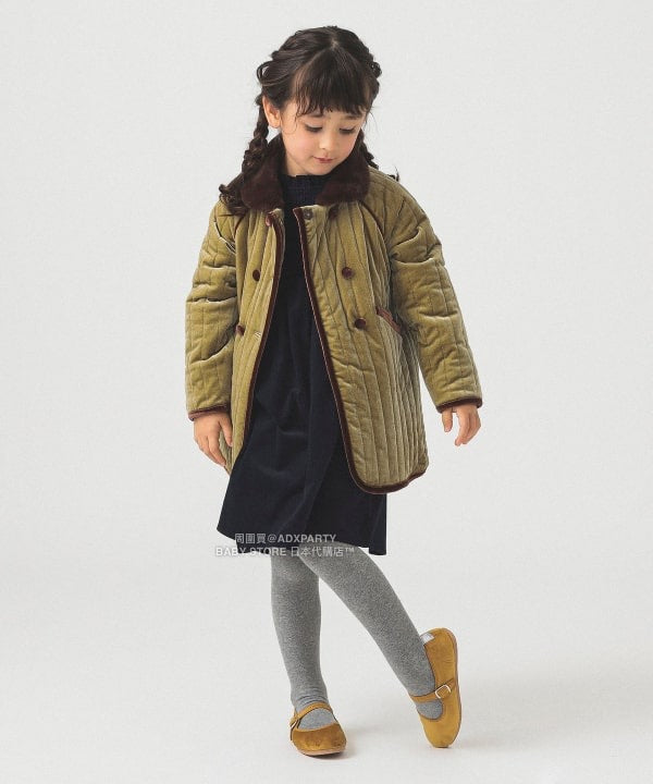 日本童裝 B:MING by BEAMS 天鵝絨絎縫夾棉大褸 100-140cm 女童款 秋冬季 (適合香港平均溫度、寒冷天氣、溫度低天氣）OUTERWEAR  聖誕紅/新年紅