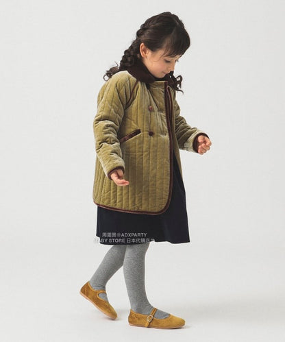 日本童裝 B:MING by BEAMS 天鵝絨絎縫夾棉大褸 100-140cm 女童款 秋冬季 (適合香港平均溫度、寒冷天氣、溫度低天氣）OUTERWEAR  聖誕紅/新年紅