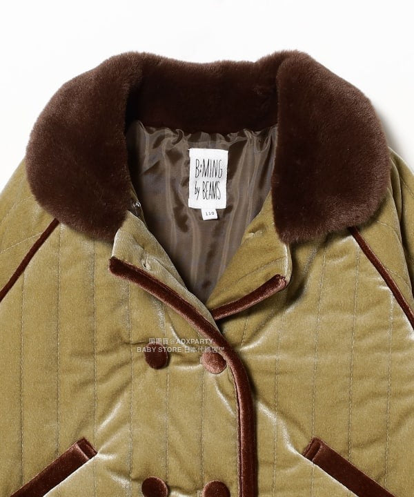 日本童裝 B:MING by BEAMS 天鵝絨絎縫夾棉大褸 100-140cm 女童款 秋冬季 (適合香港平均溫度、寒冷天氣、溫度低天氣）OUTERWEAR  聖誕紅/新年紅