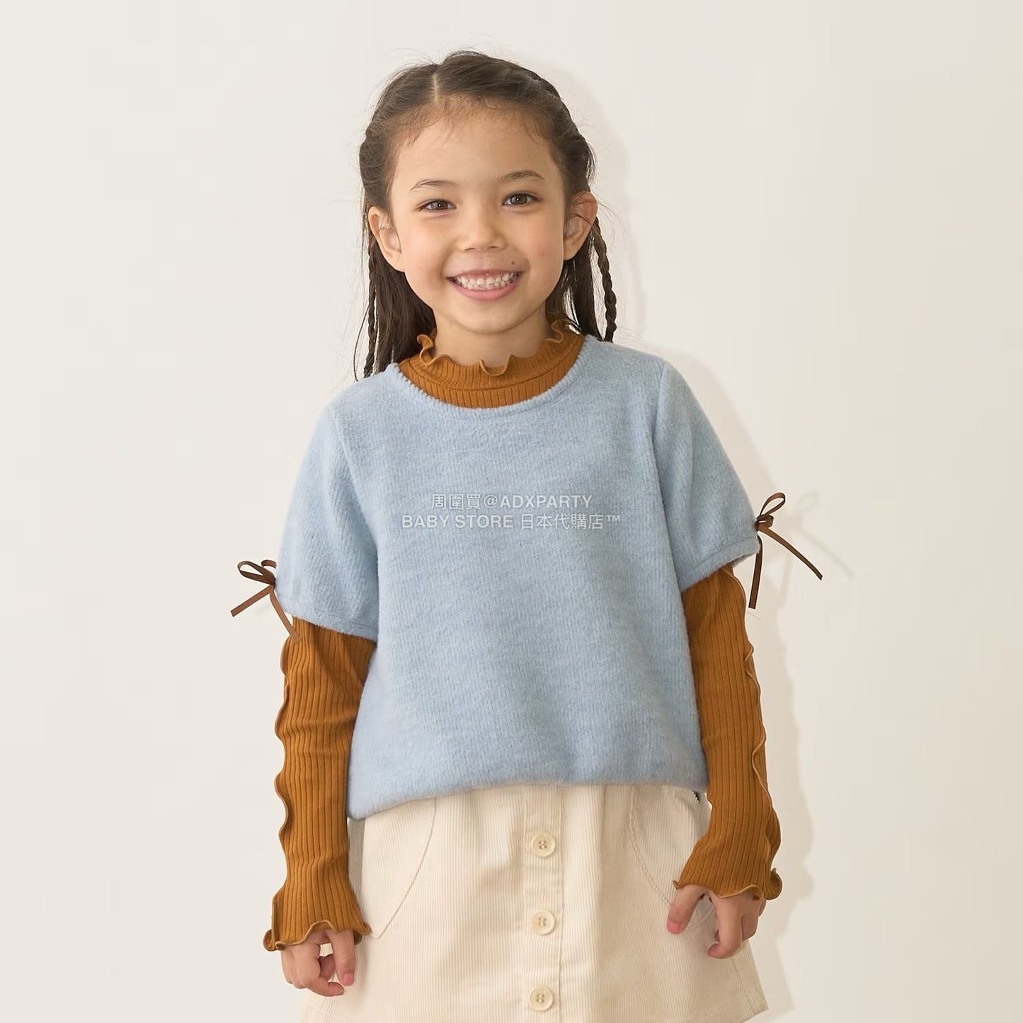 日本童裝 Ly# mine 蓬鬆拉絨短袖上衣 110-150cm 女童款 秋季 TOPS