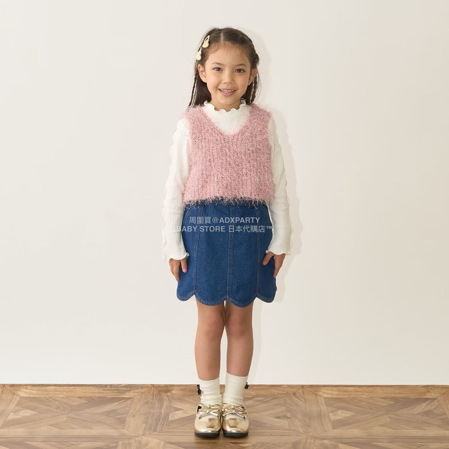 日本童裝 Ly# mine 金銀絲羽毛針織背心 110-140cm 女童款 秋季 TOPS