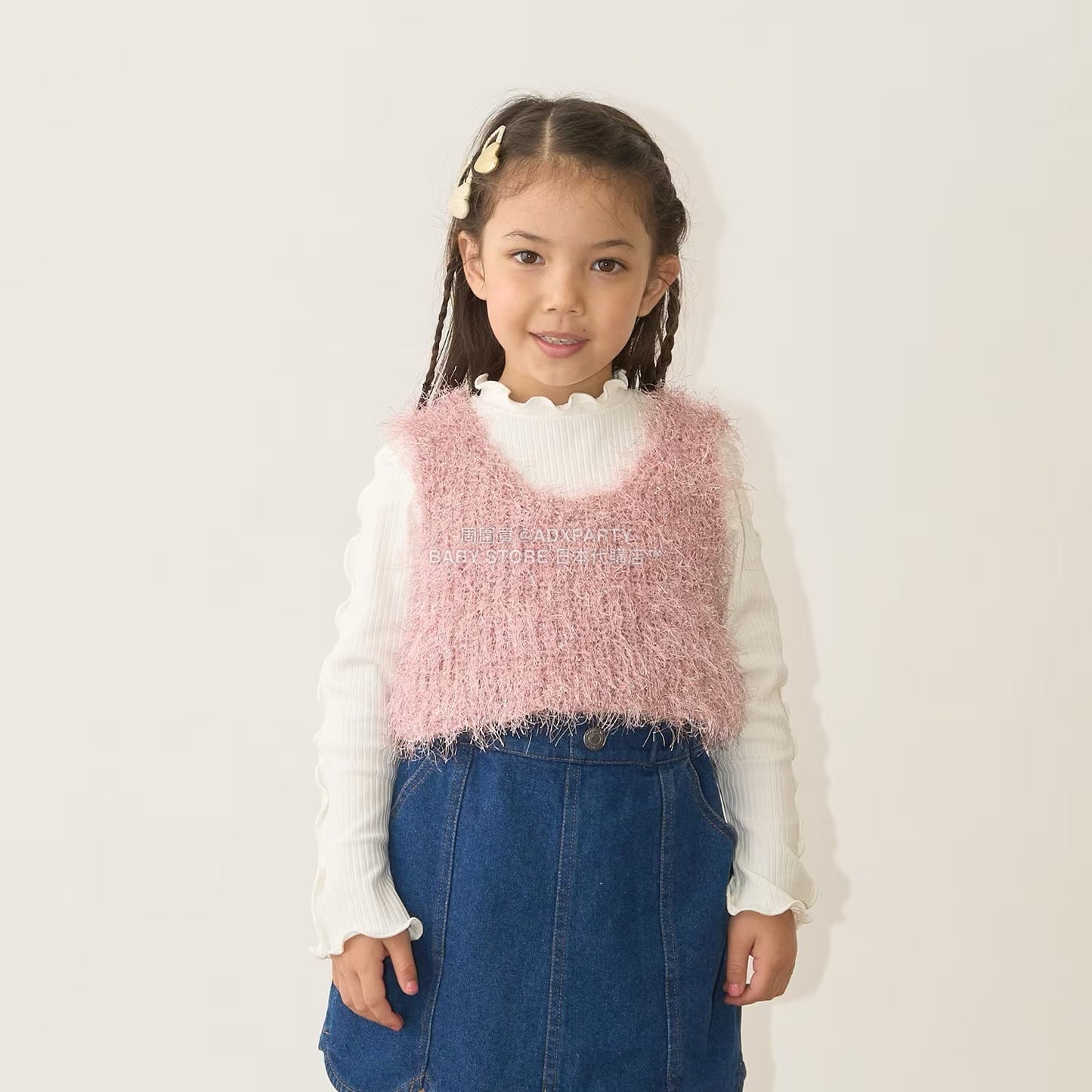 日本童裝 Ly# mine 金銀絲羽毛針織背心 110-140cm 女童款 秋季 TOPS