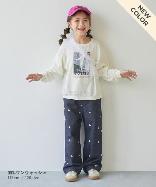 現貨區1-2日寄出--日本童裝 dev!rock 心型刺繡牛仔褲 130cm 女童款 秋季 PANTS