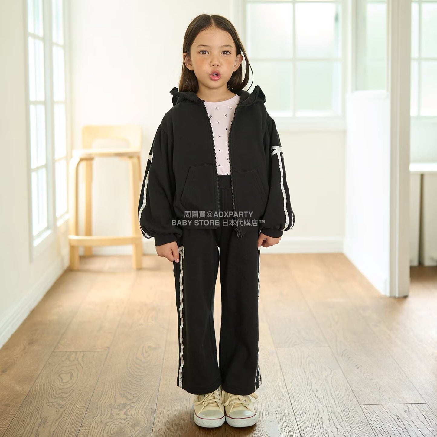 日本童裝 Ly# mine 絲帶線拉鍊連帽外套 100-150cm 女童款 秋季 OUTERWEAR