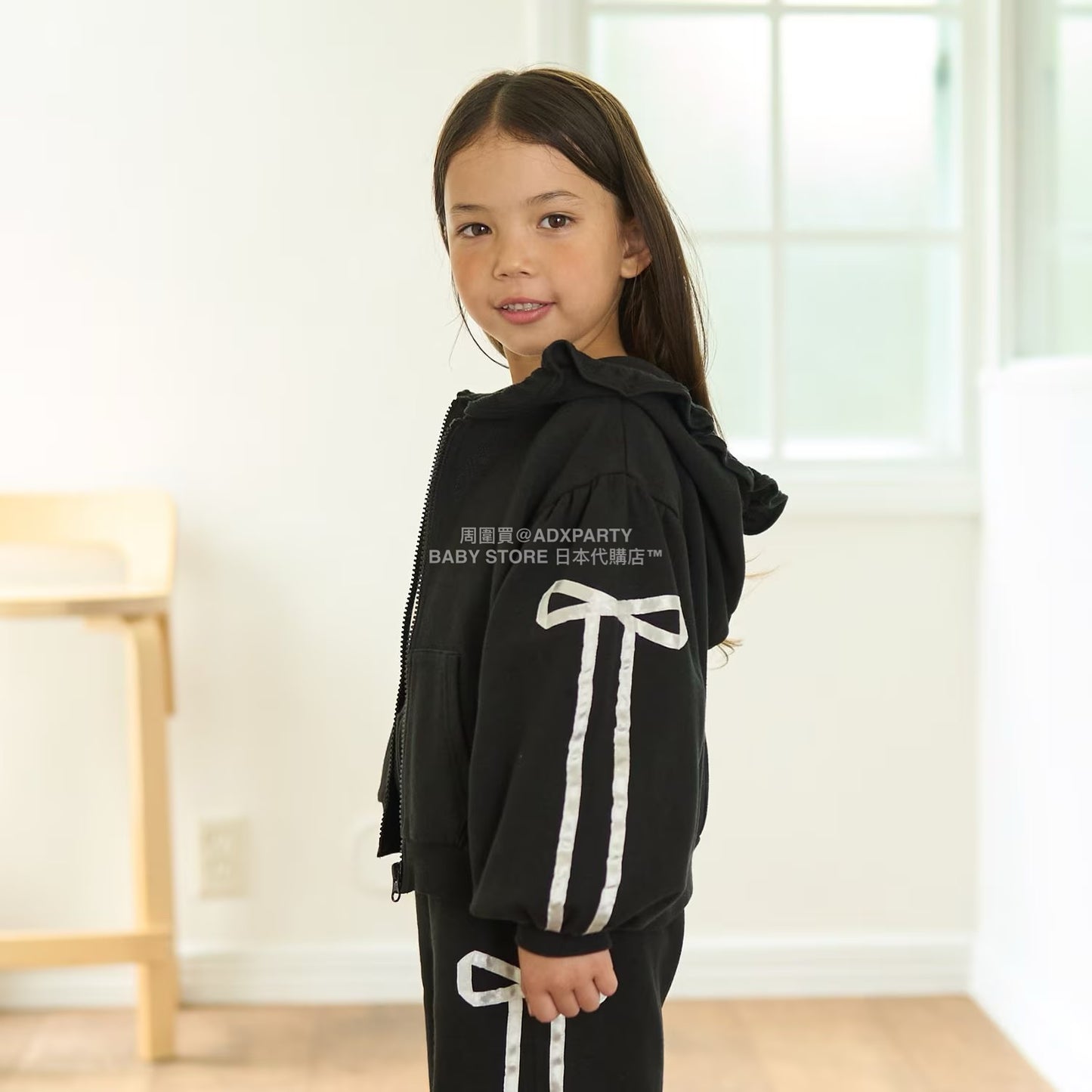 日本童裝 Ly# mine 絲帶線拉鍊連帽外套 100-150cm 女童款 秋季 OUTERWEAR