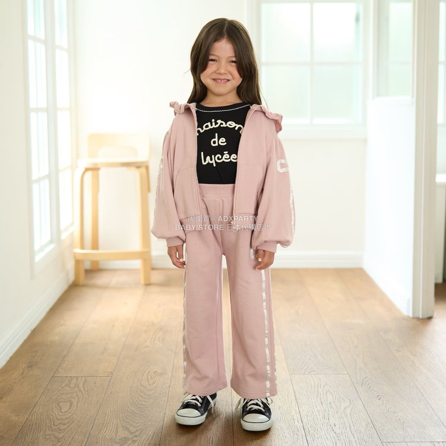 日本童裝 Ly# mine 絲帶線拉鍊連帽外套 100-150cm 女童款 秋季 OUTERWEAR