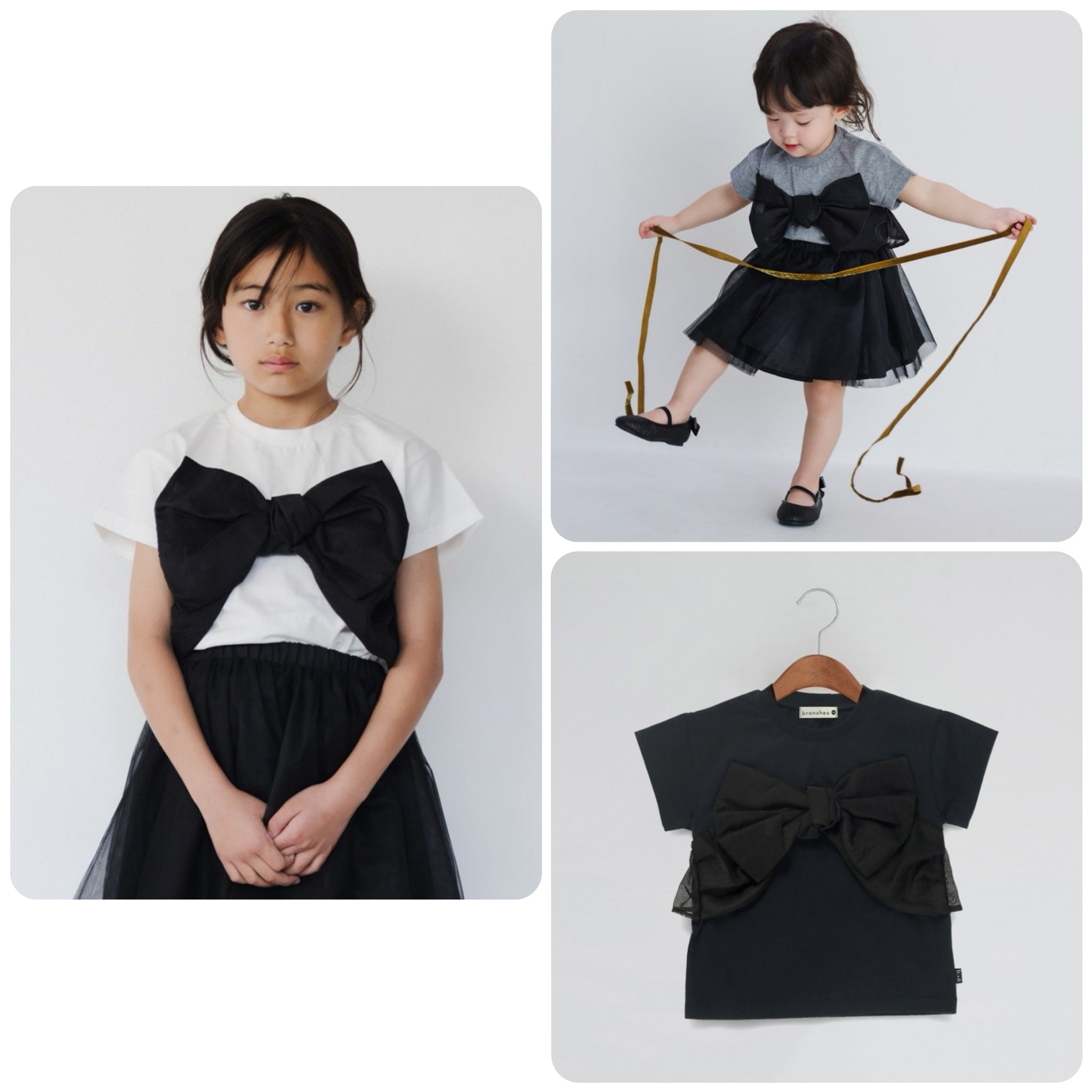 日本童裝 Branshes x b.+A 金子綾 絲帶蝴蝶結短袖上衣 90-150cm 女童款 夏季 TOPS