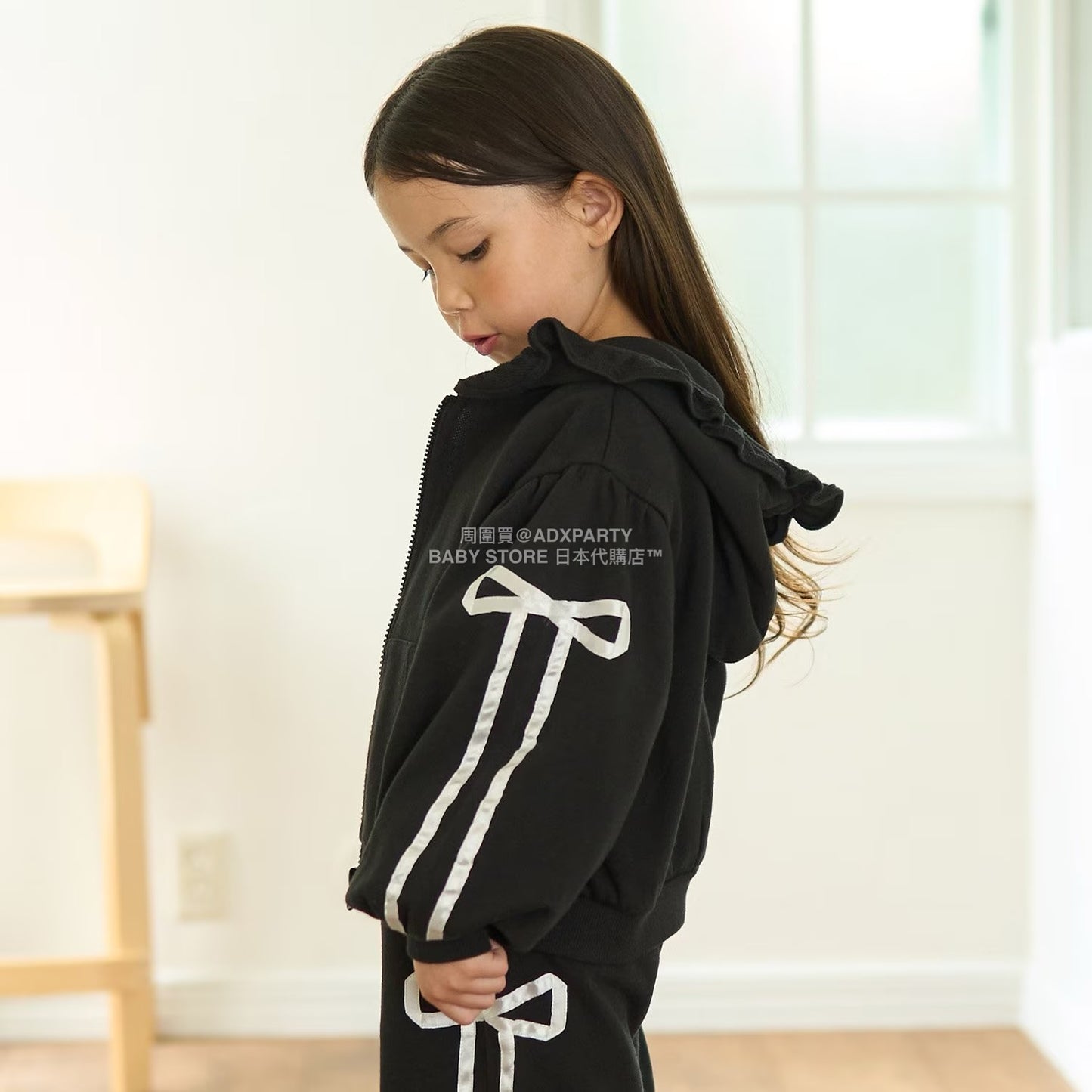 日本童裝 Ly# mine 絲帶線拉鍊連帽外套 100-150cm 女童款 秋季 OUTERWEAR