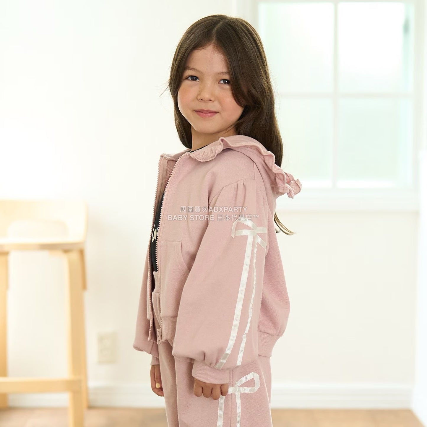 日本童裝 Ly# mine 絲帶線拉鍊連帽外套 100-150cm 女童款 秋季 OUTERWEAR