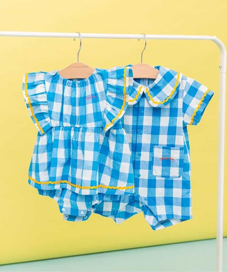 日本童裝 BREEZE 波浪格仔襯衫連衣 70-80cm 男童款 初生嬰兒 夏季 Jumpsuit