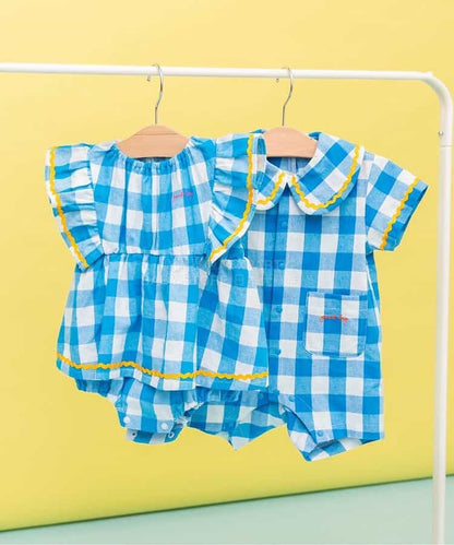 日本童裝 BREEZE 波浪格仔襯衫連衣 70-80cm 男童款 初生嬰兒 夏季 Jumpsuit