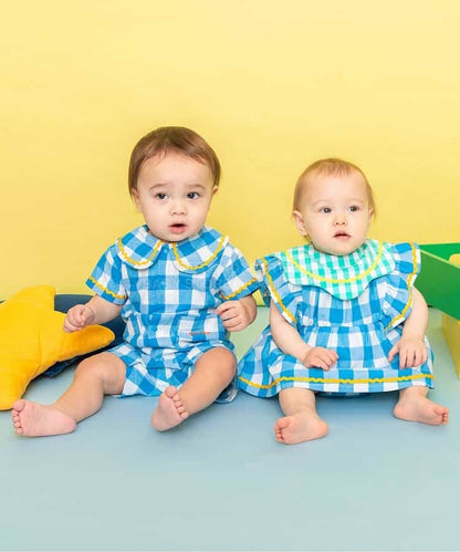 日本童裝 BREEZE 波浪格仔襯衫連衣 70-80cm 男童款 初生嬰兒 夏季 Jumpsuit