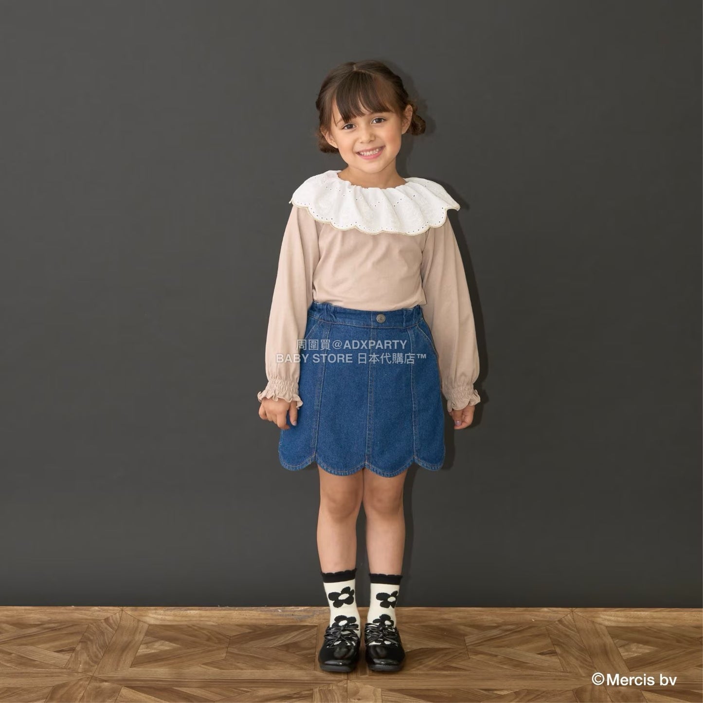 日本童裝 Ly# mine x miffy [柔軟棉] 棉質蕾絲領上衣 100-140cm 女童款 秋季 TOPS