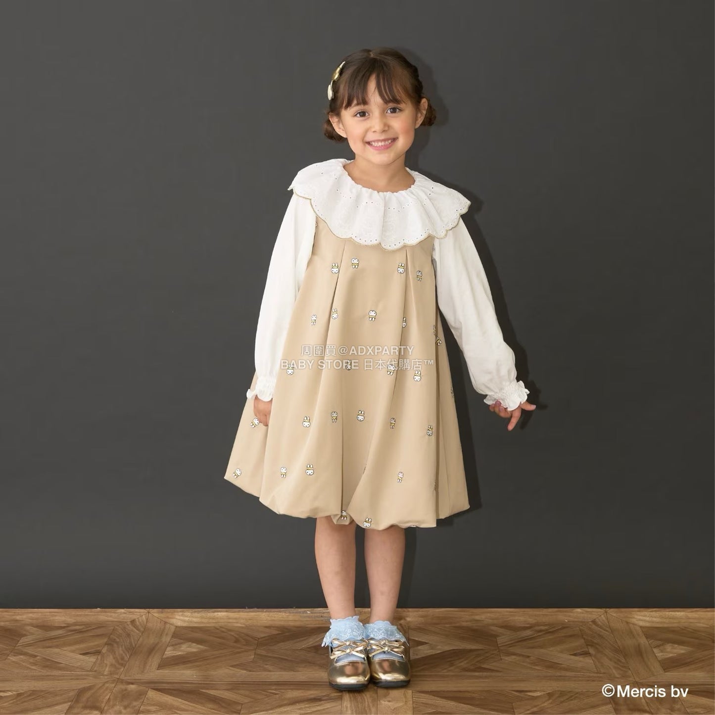 日本童裝 Ly# mine x miffy [柔軟棉] 棉質蕾絲領上衣 100-140cm 女童款 秋季 TOPS