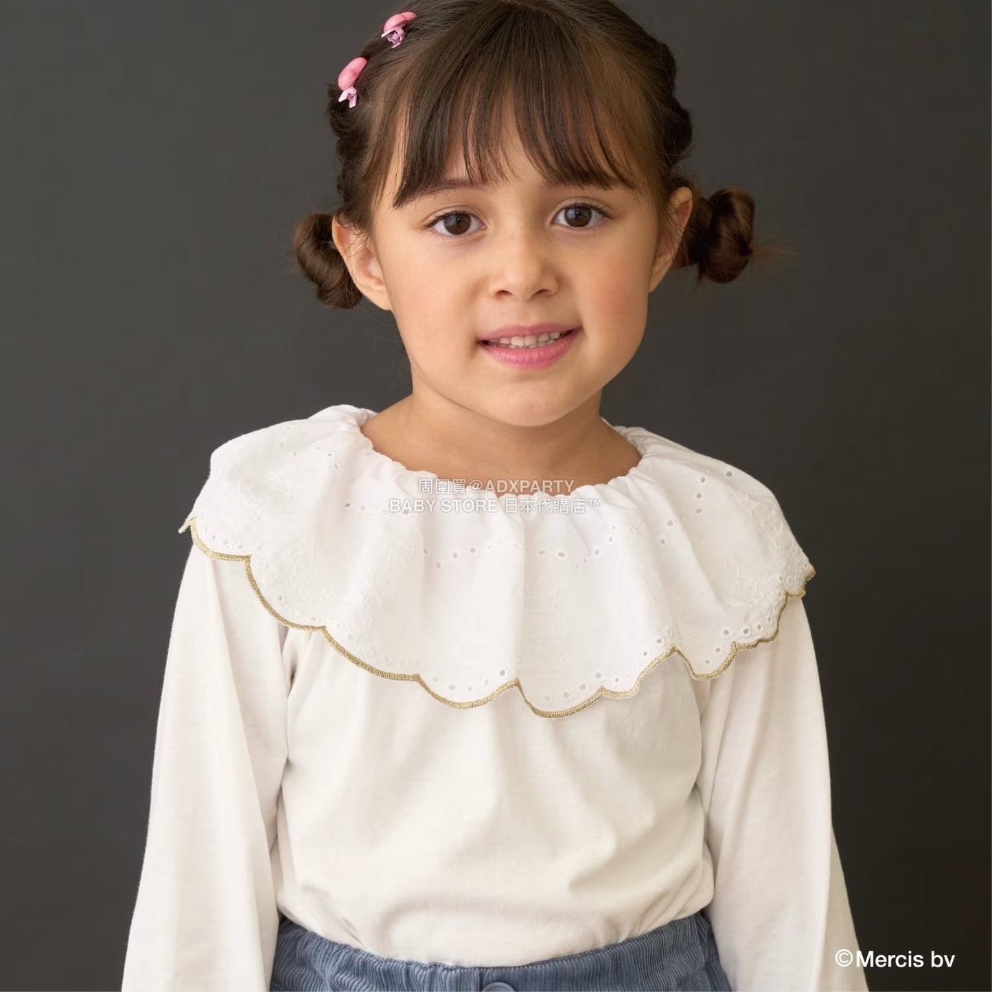 日本童裝 Ly# mine x miffy [柔軟棉] 棉質蕾絲領上衣 100-140cm 女童款 秋季 TOPS
