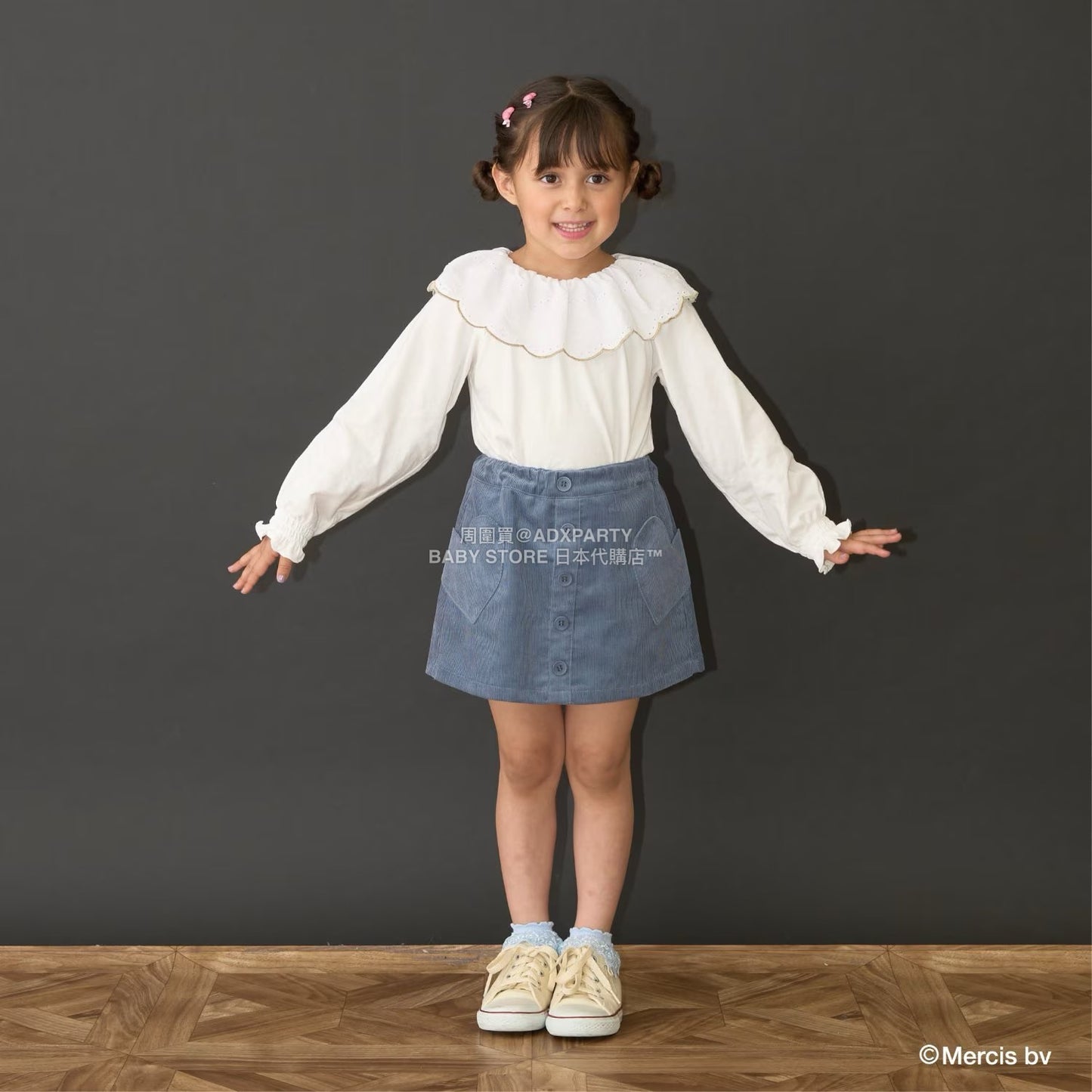 日本童裝 Ly# mine x miffy [柔軟棉] 棉質蕾絲領上衣 100-140cm 女童款 秋季 TOPS