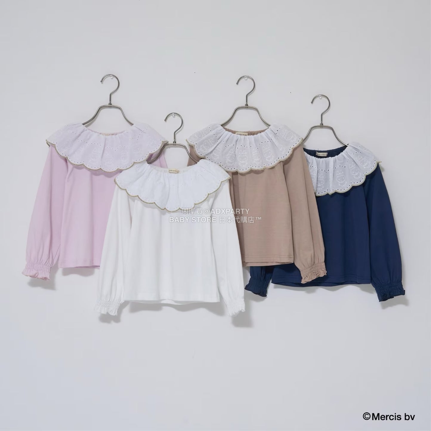 日本童裝 Ly# mine x miffy [柔軟棉] 棉質蕾絲領上衣 100-140cm 女童款 秋季 TOPS