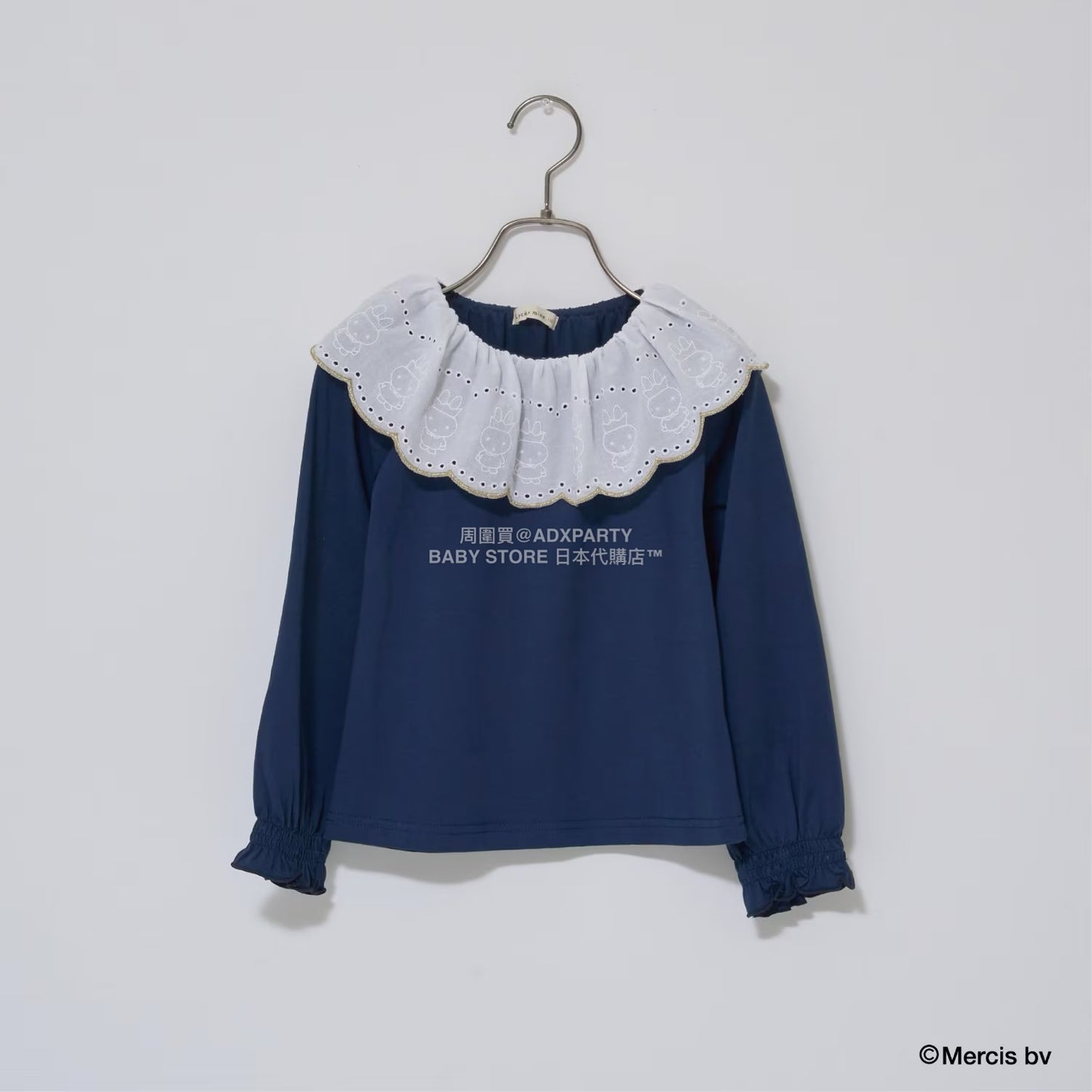 日本童裝 Ly# mine x miffy [柔軟棉] 棉質蕾絲領上衣 100-140cm 女童款 秋季 TOPS